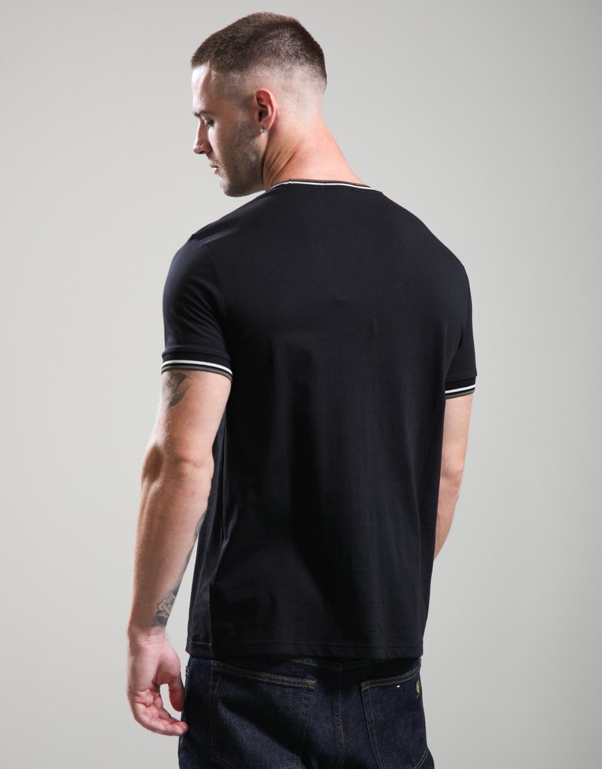 Fred Perry Twin Tipped T-Shirt Black/Ecru/Laurel Wreath Green