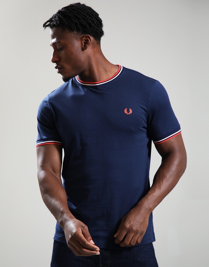 Fred Perry Twin Tipped T-Shirt Blue/Peach/Flamingo