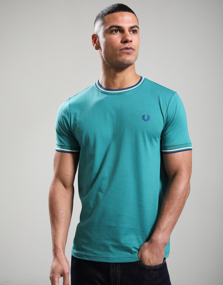 Fred Perry Twin Tipped T-Shirt Deep Mint/Snow White/Sohec