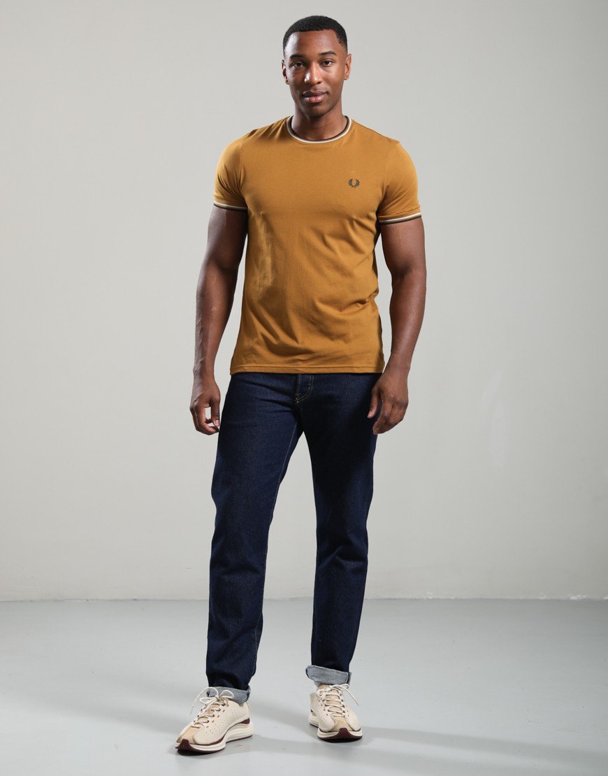 Fred Perry Twin Tipped T-Shirt Dark Caramel/Dusky Blue/Night Green