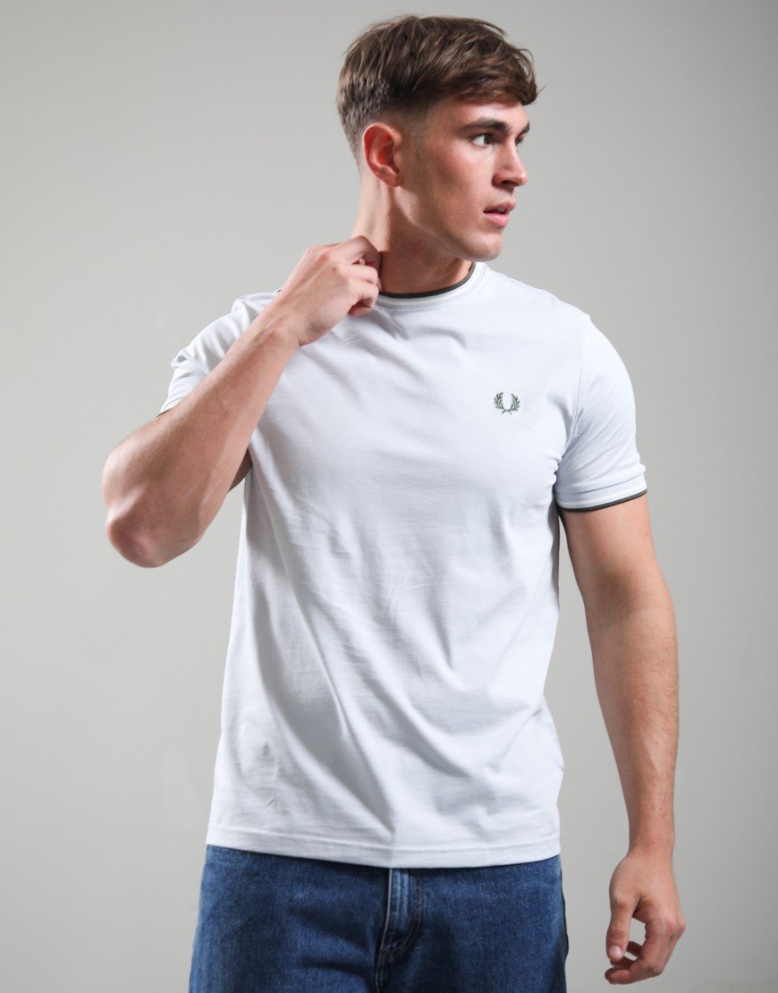 Fred Perry Twin Tipped T-Shirt Dusky Blue/Ecru/Laurel Wreath Green