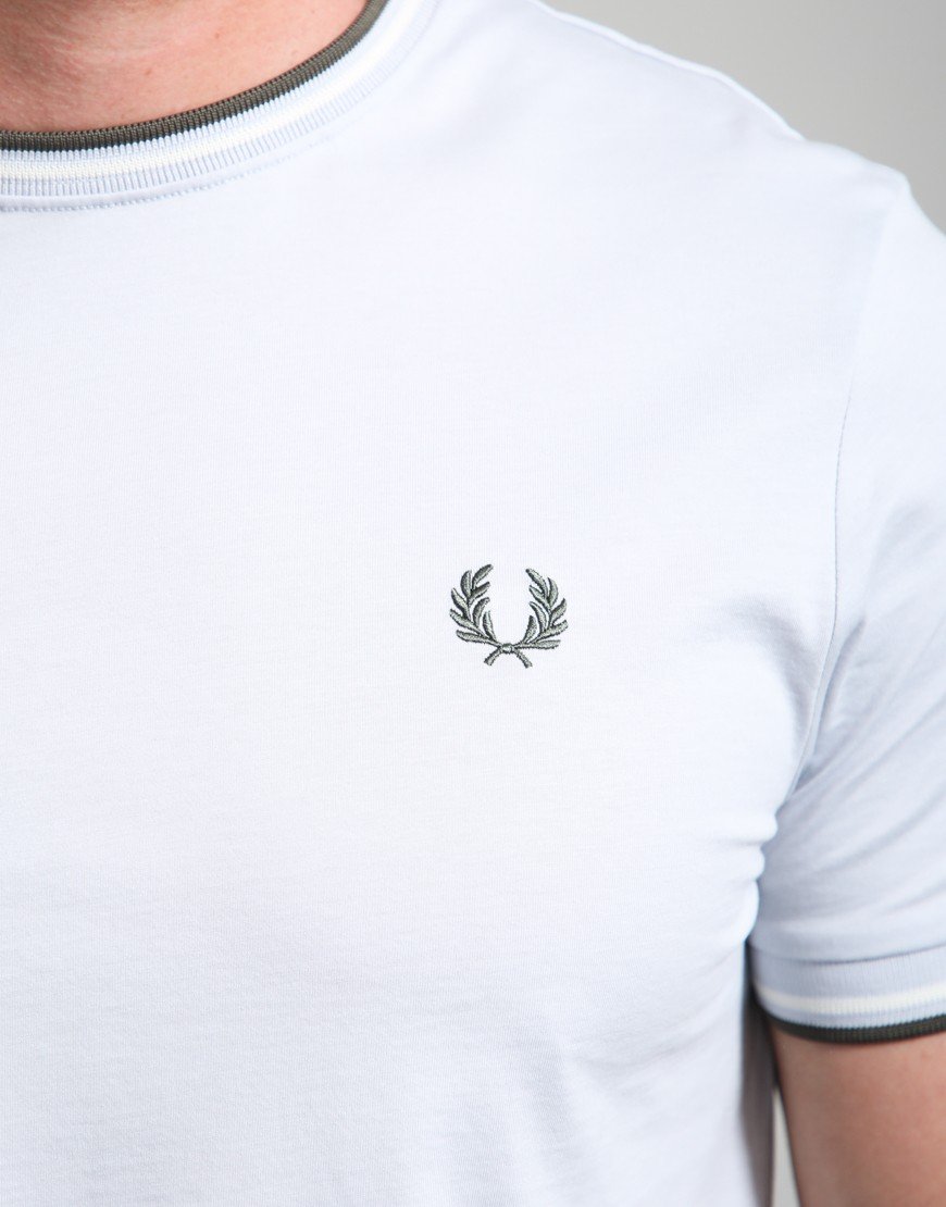 Fred Perry Twin Tipped T-Shirt Dusky Blue/Ecru/Laurel Wreath Green