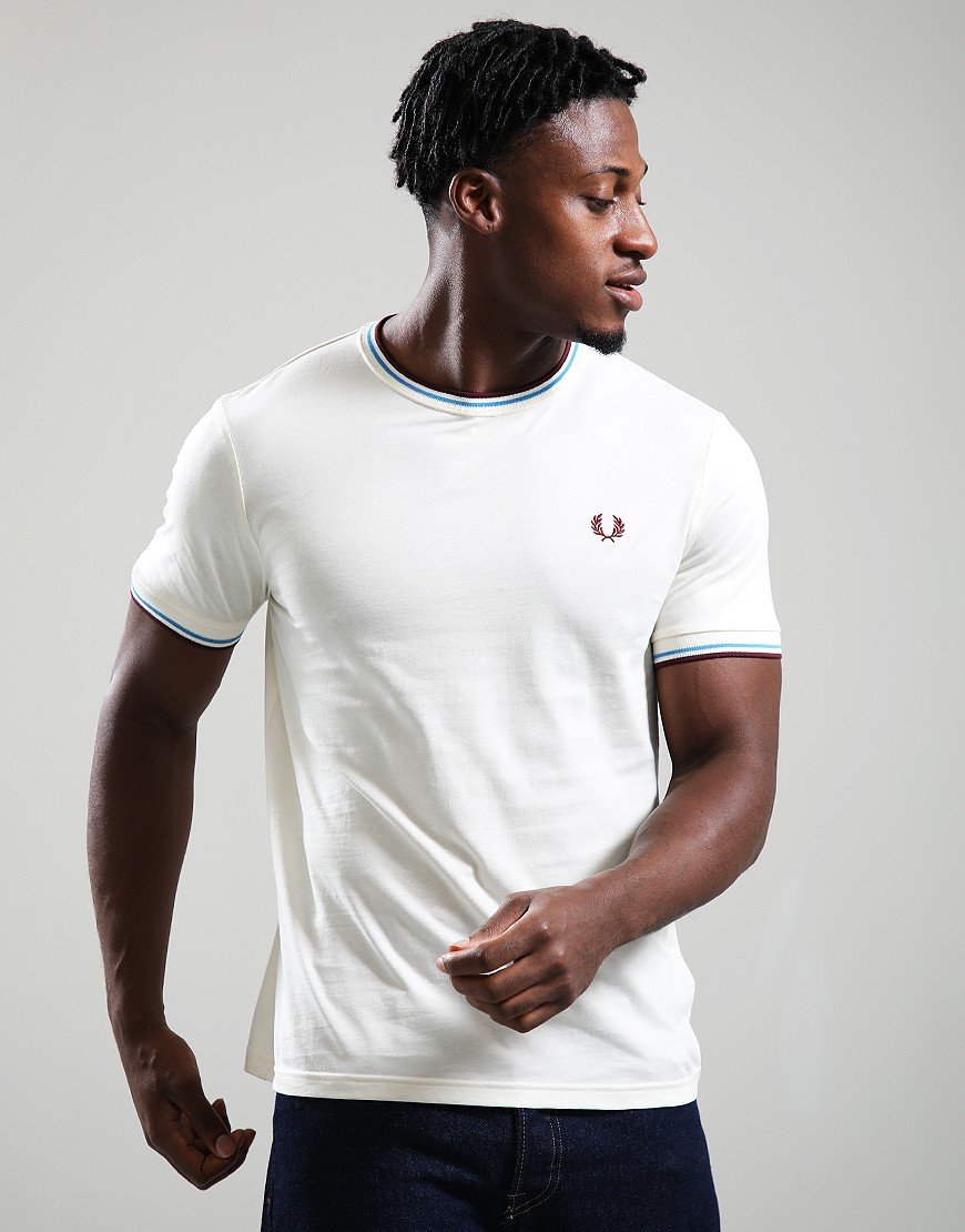 Fred Perry Twin Tipped T-Shirt Ecru/Blue/Oxblood