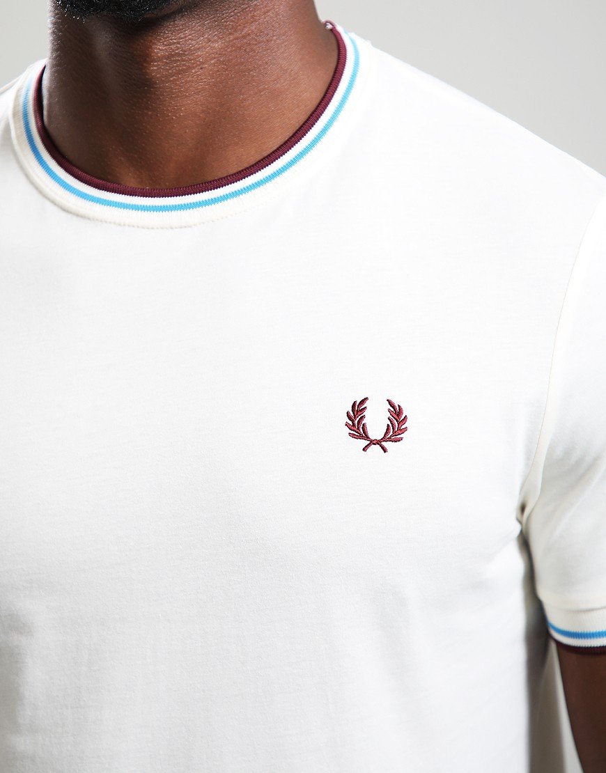 Fred Perry Twin Tipped T-Shirt Ecru/Blue/Oxblood
