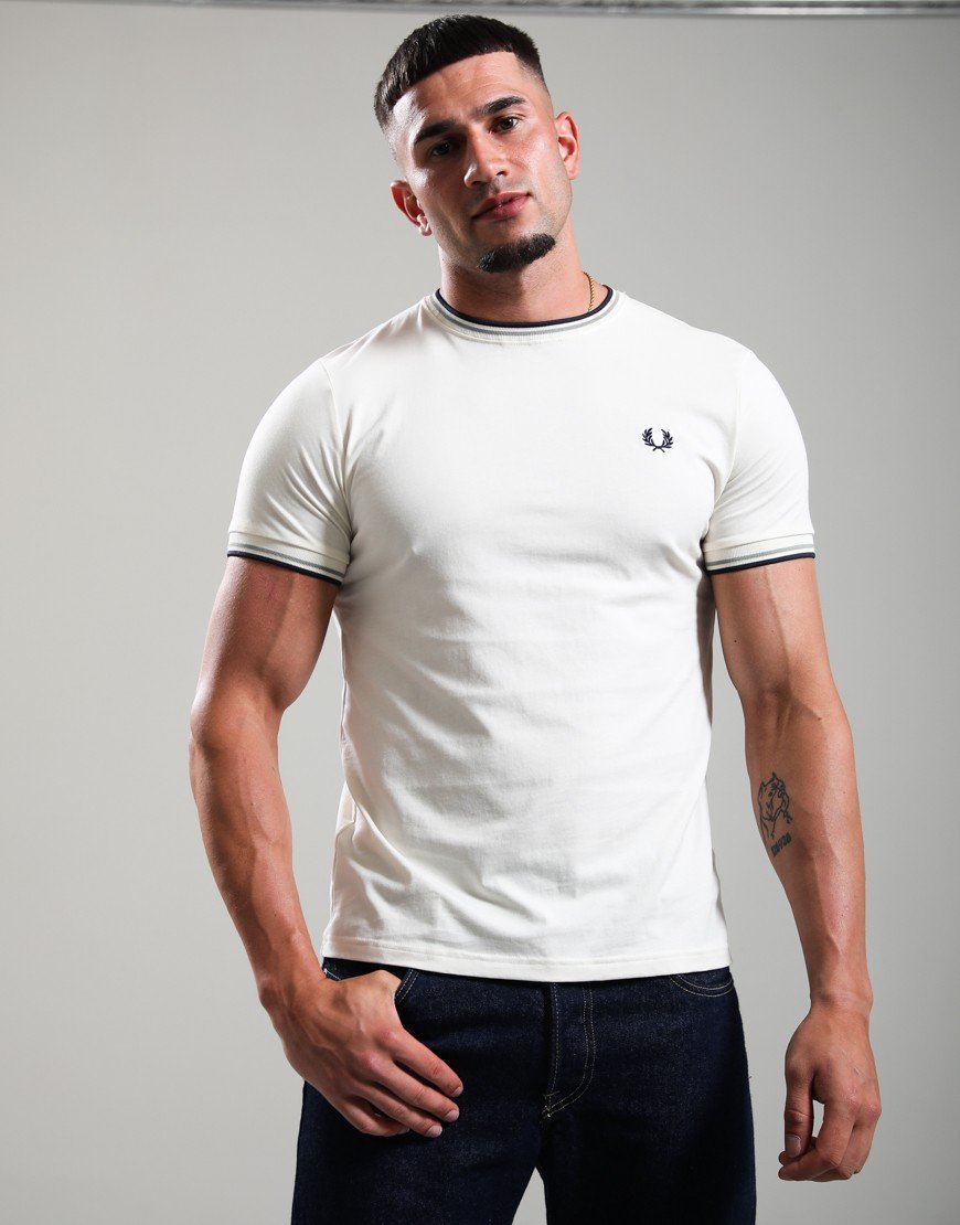 Fred Perry Twin Tipped T-Shirt Ecru/Seagrass/Dark Airforce