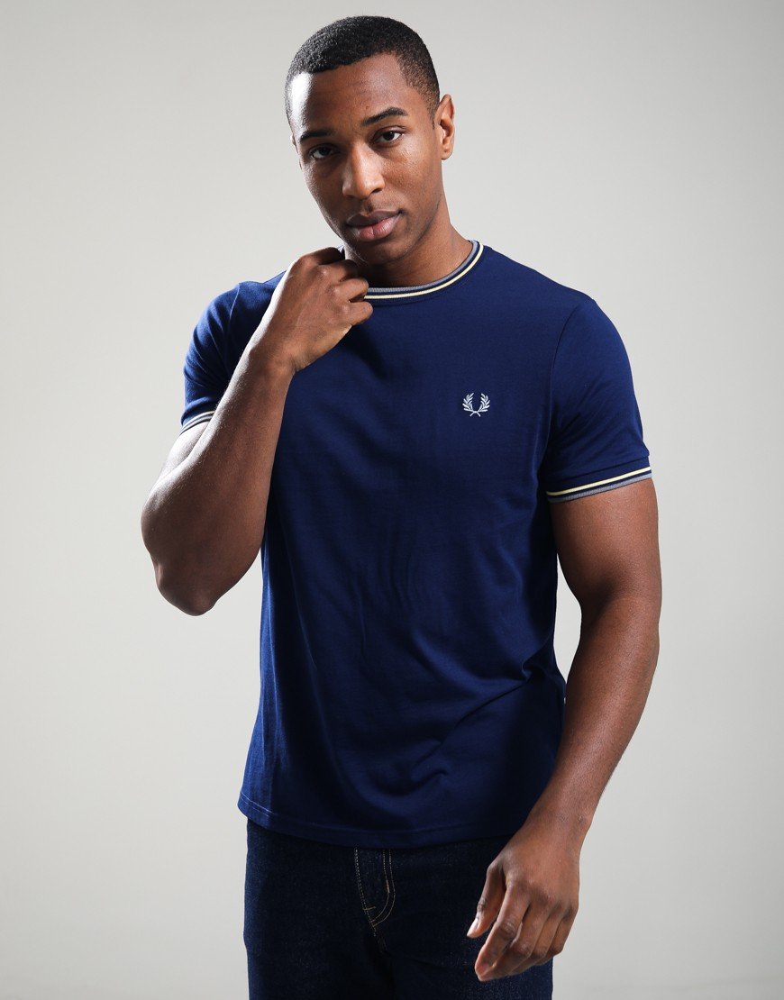 Fred Perry Twin Tipped T-Shirt French Navy/Champion Gold/Stockport Blue