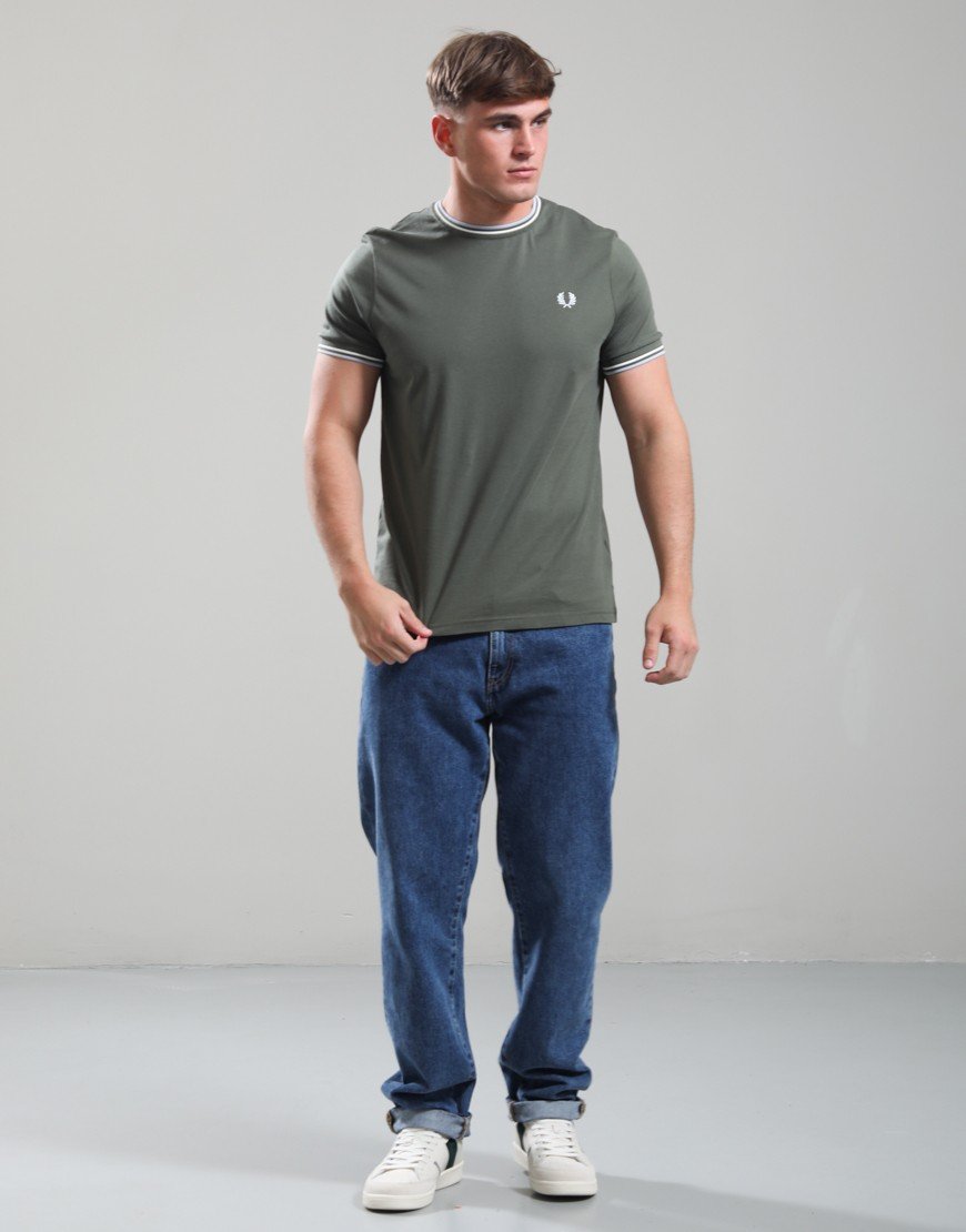 Fred Perry Twin Tipped T-Shirt Laurel Wreath Green/Ecru/Dusky Blue