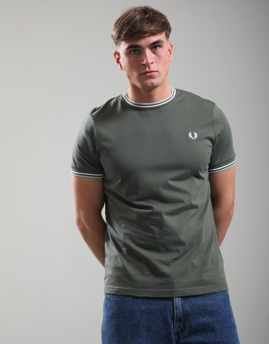 Fred Perry Twin Tipped T-Shirt Laurel Wreath Green/Ecru/Dusky Blue