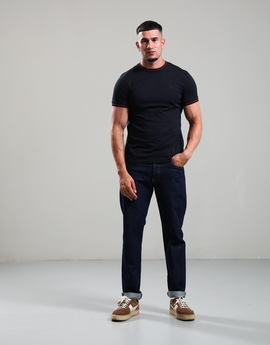 Fred Perry Twin Tipped T-Shirt Navy/Burgundy/Rich Brown