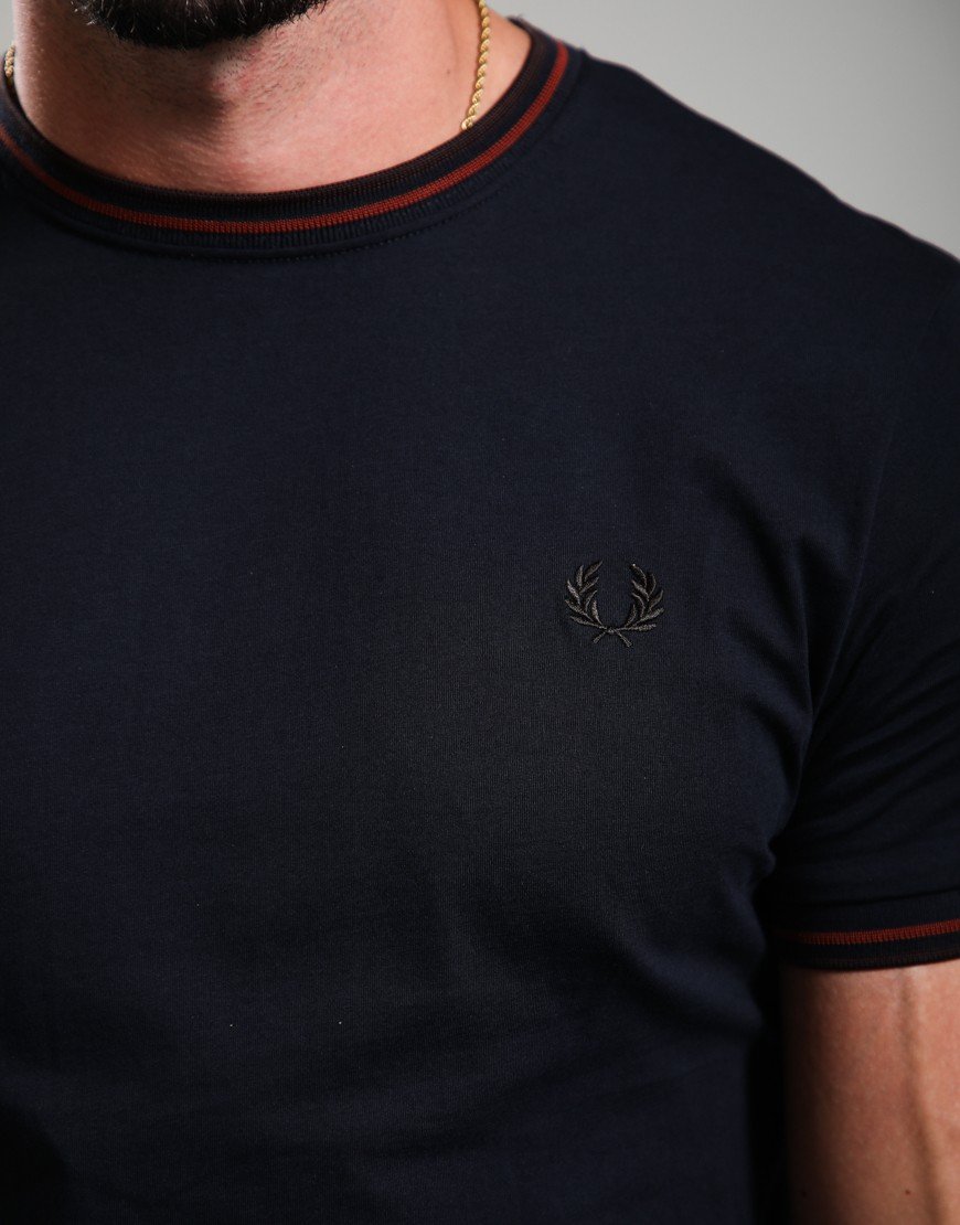 Fred Perry Twin Tipped T-Shirt Navy/Burgundy/Rich Brown