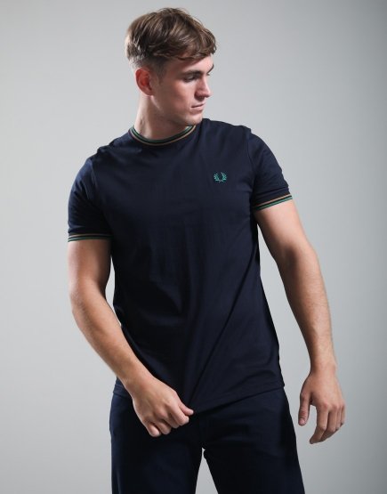 Fred Perry Twin Tipped T-Shirt Navy/Dark Caramel/Sport Green