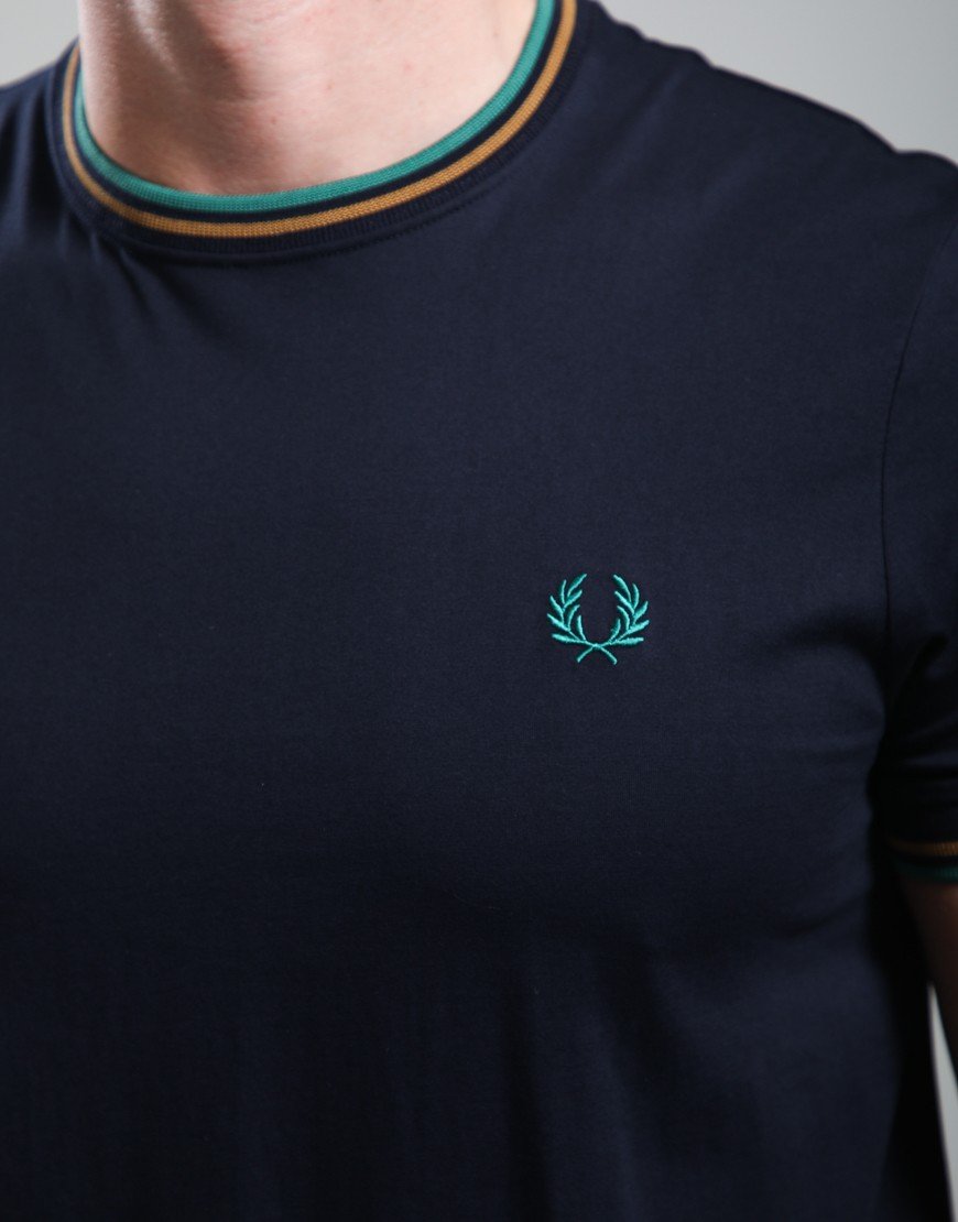 Fred Perry Twin Tipped T-Shirt Navy/Dark Caramel/Sport Green