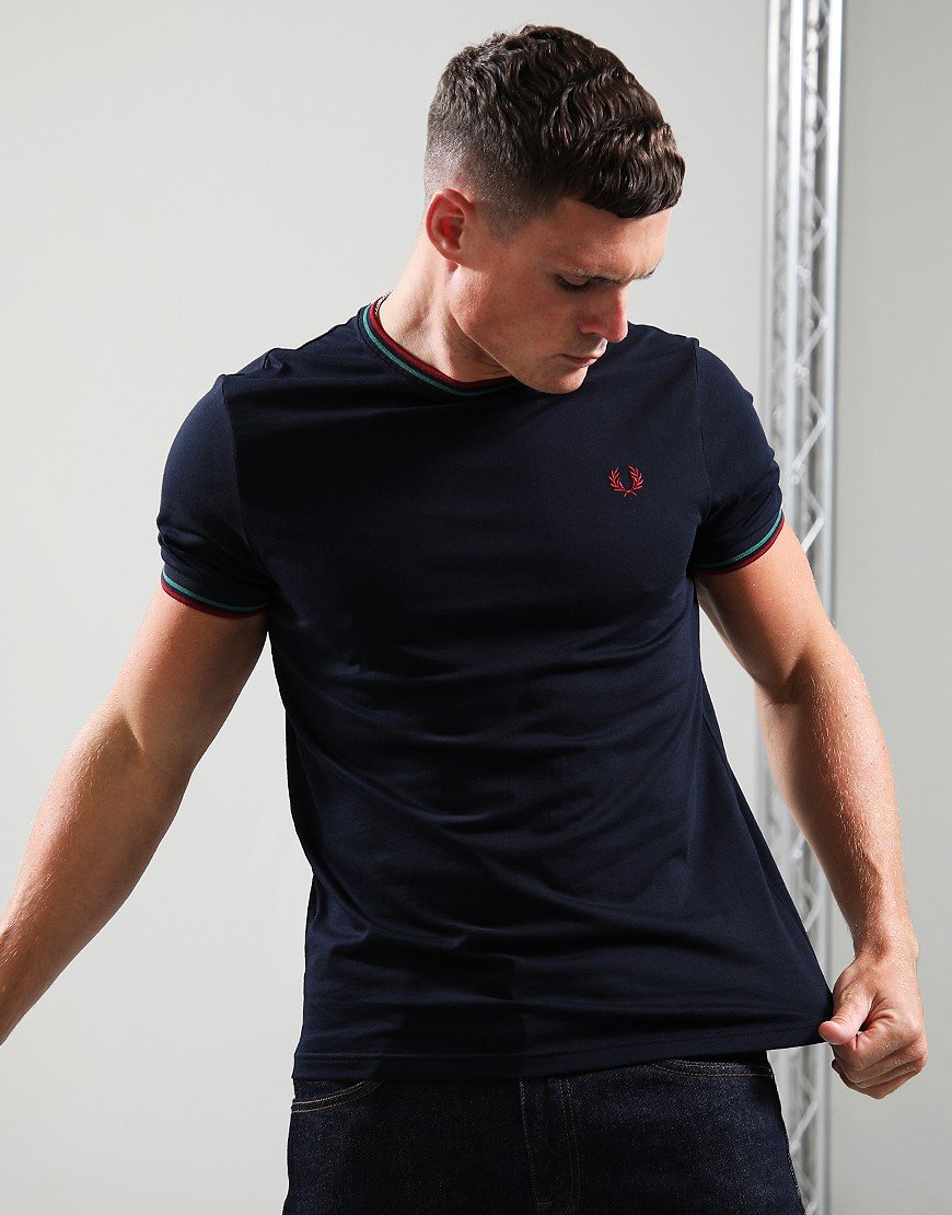 Fred Perry Twin Tipped T-Shirt Navy/Sport Green/Red
