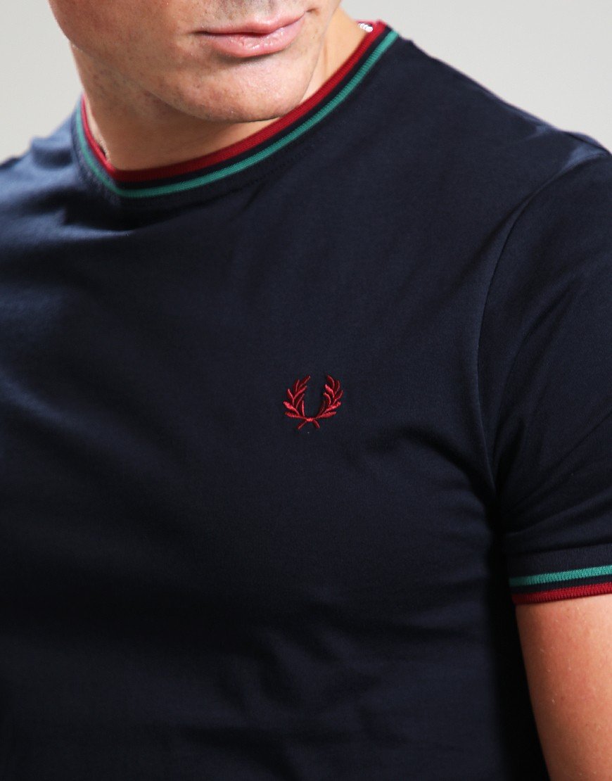Fred Perry Twin Tipped T-Shirt Navy/Sport Green/Red
