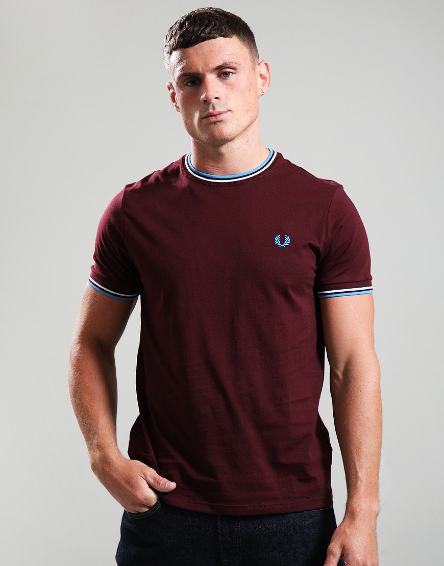 Fred Perry Twin Tipped T-Shirt Oxblood/Ecru/Blue