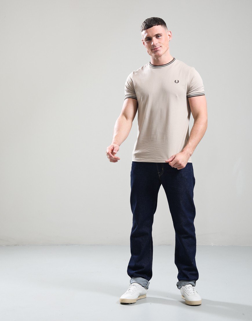 Fred Perry Twin Tipped T-Shirt Warm Oatmeal/Court Green/Burnt Tobacco