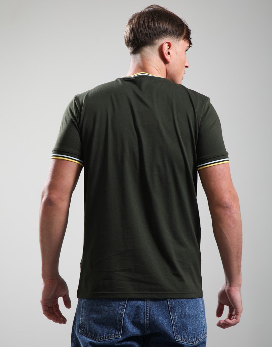 Fred Perry Twin Tipped T-Shirt Hunting Green/Light Ice/Lemon Barley