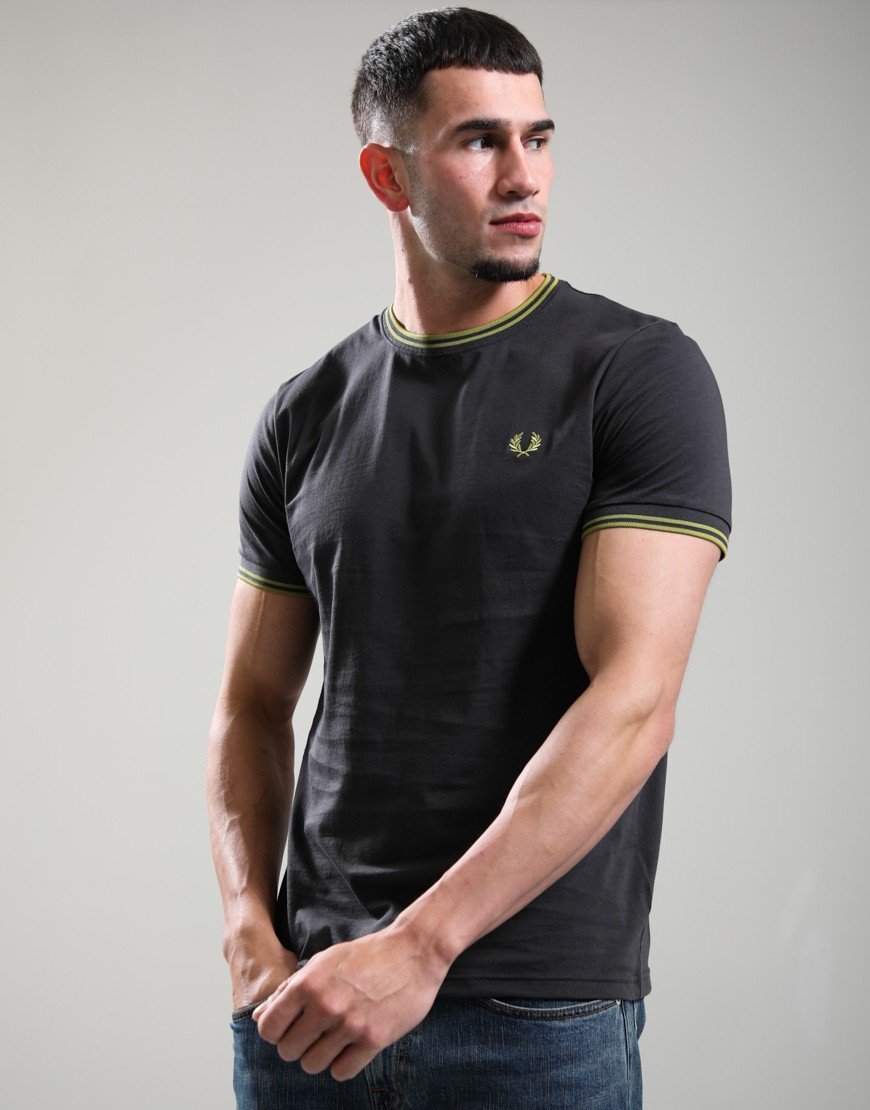 Fred Perry Twin Tipped T-Shirt Anchor Grey/Tennis Ball Yellow