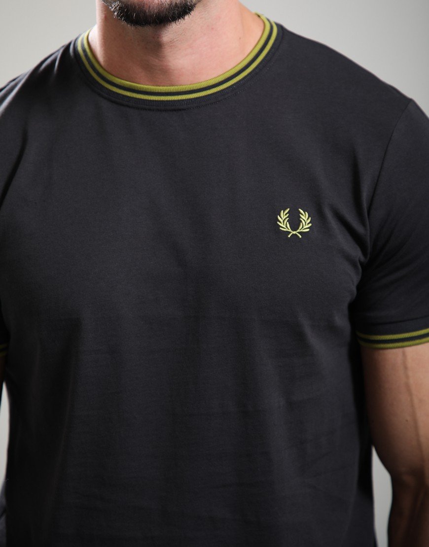 Fred Perry Twin Tipped T-Shirt Anchor Grey/Tennis Ball Yellow