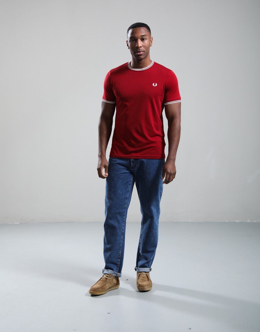 Fred Perry Twin Tipped T-Shirt Burnt Red/Snow White