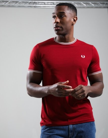 Fred Perry Twin Tipped T-Shirt Burnt Red/Snow White