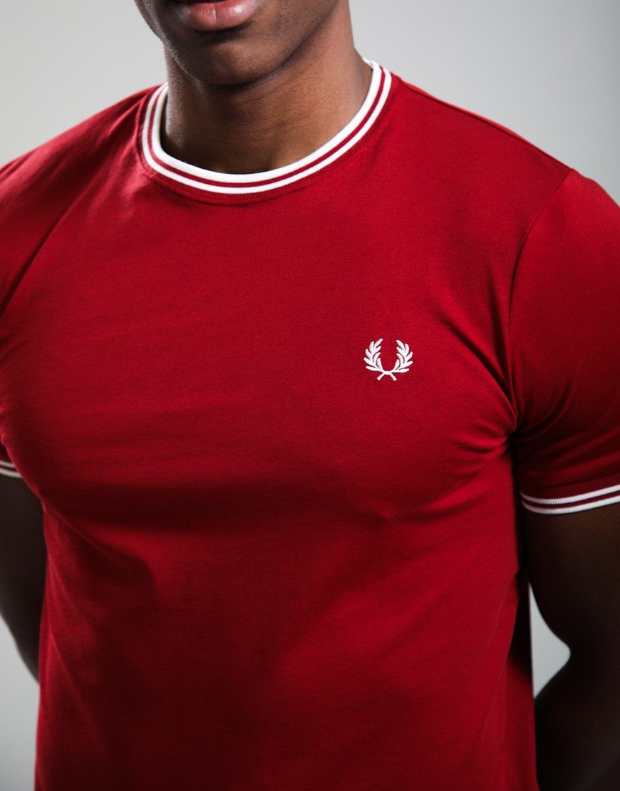 Fred Perry Twin Tipped T-Shirt Burnt Red/Snow White