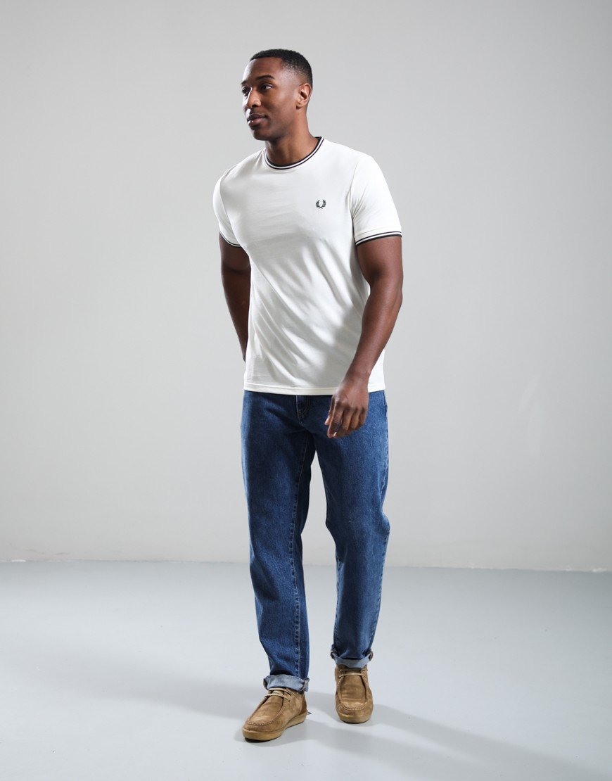 Fred Perry Twin Tipped T-Shirt Ecru/Oxblood/Grass Roots