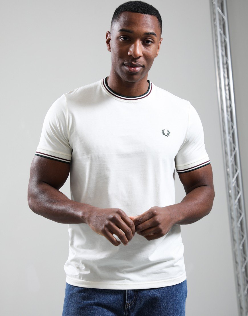 Fred Perry Twin Tipped T-Shirt Ecru/Oxblood/Grass Roots