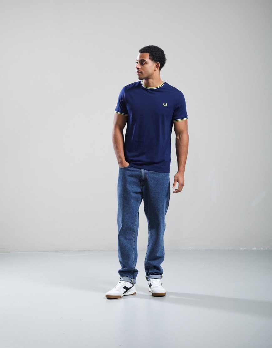 Fred Perry Twin Tipped T-Shirt French Navy/Dusky Blue/Citron