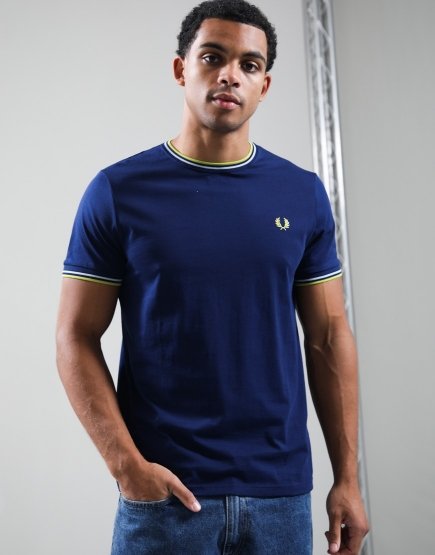 Fred Perry Twin Tipped T-Shirt French Navy/Dusky Blue/Citron