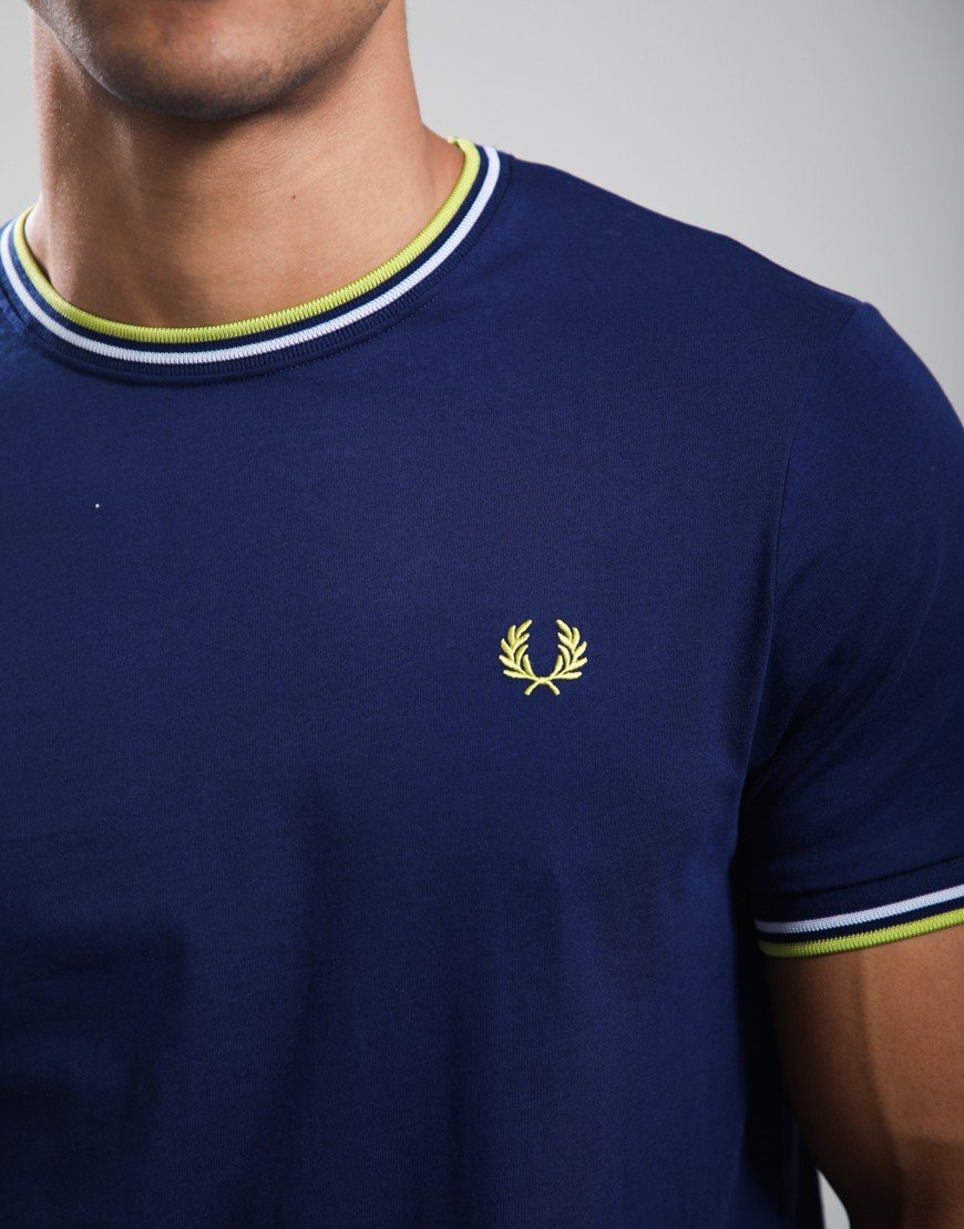 Fred Perry Twin Tipped T-Shirt French Navy/Dusky Blue/Citron