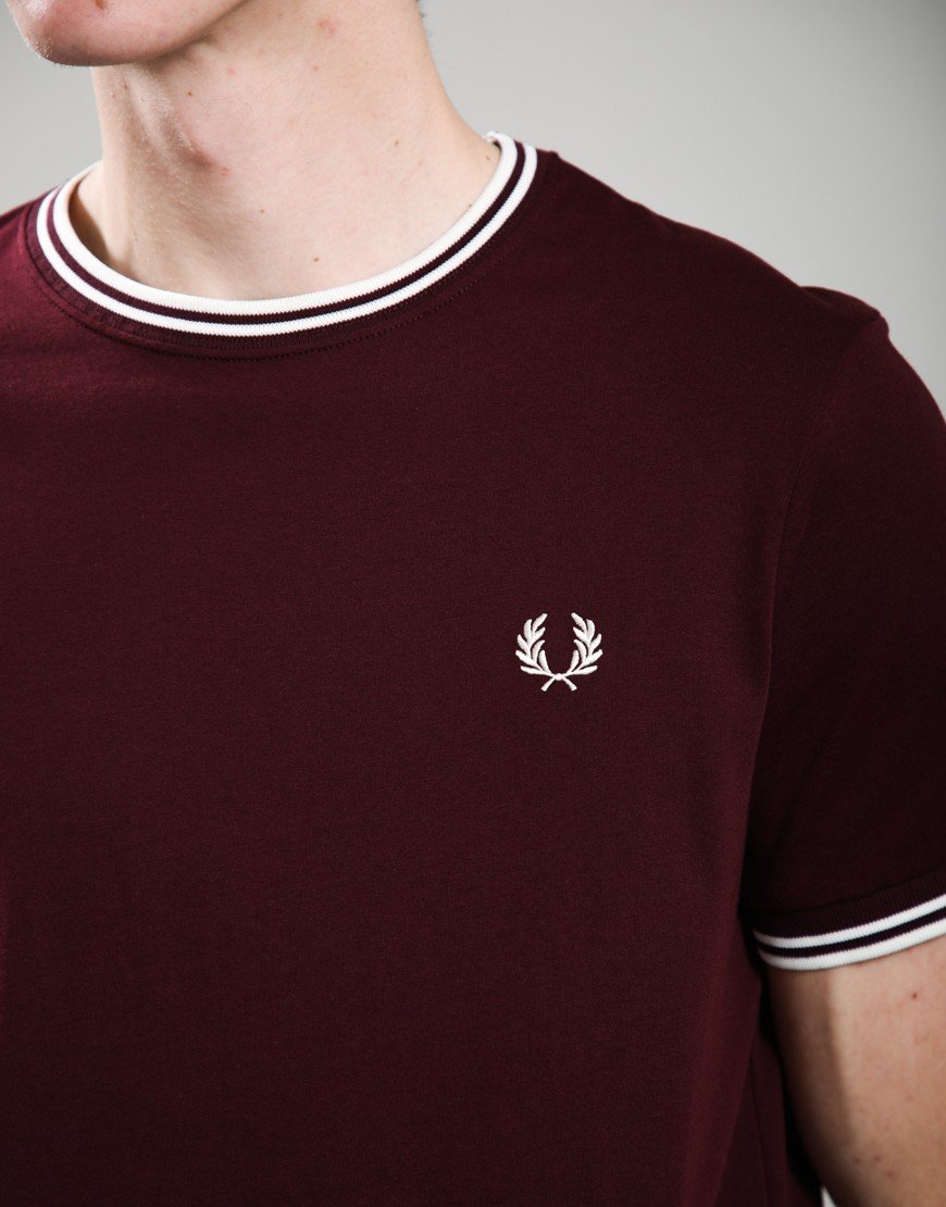 Fred Perry Twin Tipped T-Shirt Oxblood/Ecru