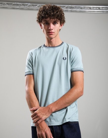 Fred Perry Twin Tipped T-Shirt Silver Blue/Dark Airforce