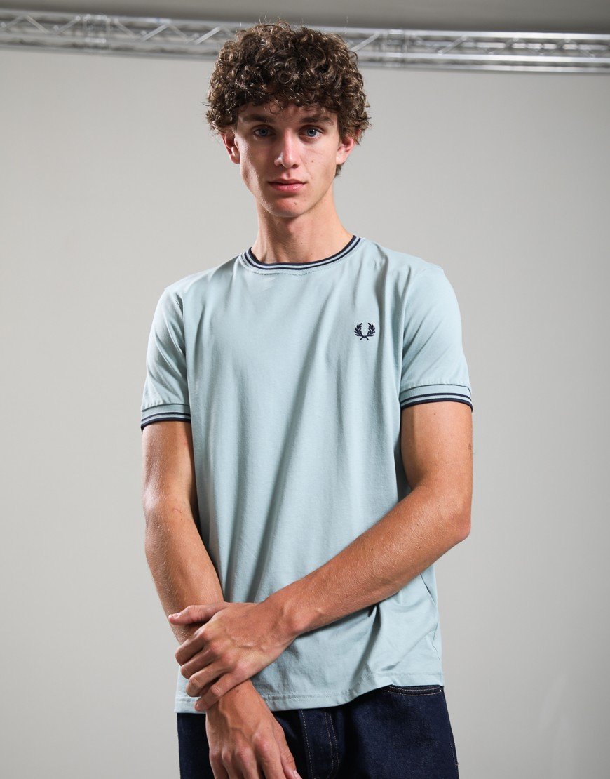 Fred Perry Twin Tipped T-Shirt Silver Blue/Dark Airforce