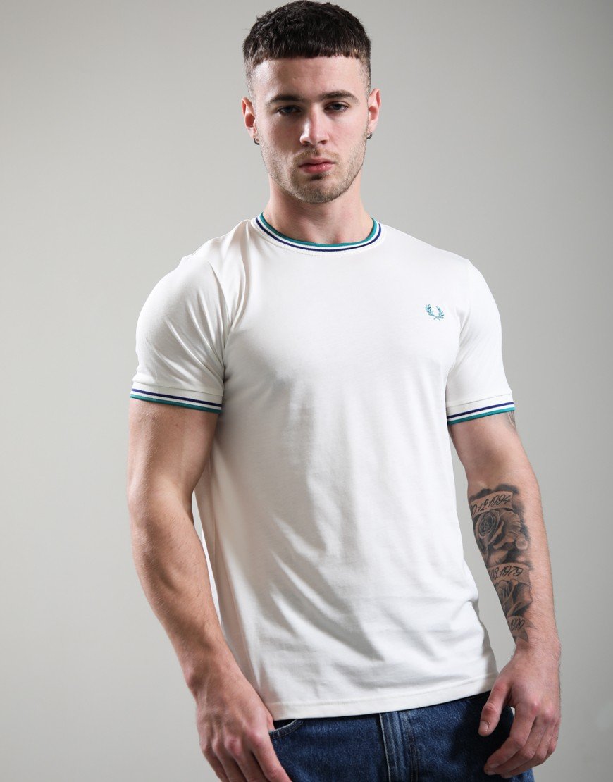 Fred Perry Twin Tipped T-Shirt Snow White/Deep Mint/Soho Eclipse