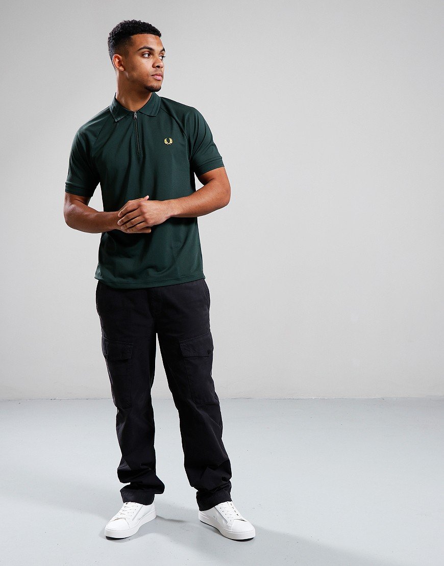 Fred Perry Zip Neck Polo Shirt Court Green