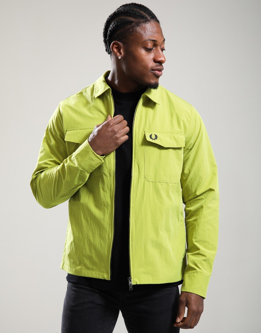 Fred Perry Zip Through Overshirt Tennis Ball Yellow Fred Perry Zip Through Overshirt Tennis Ball Yellow