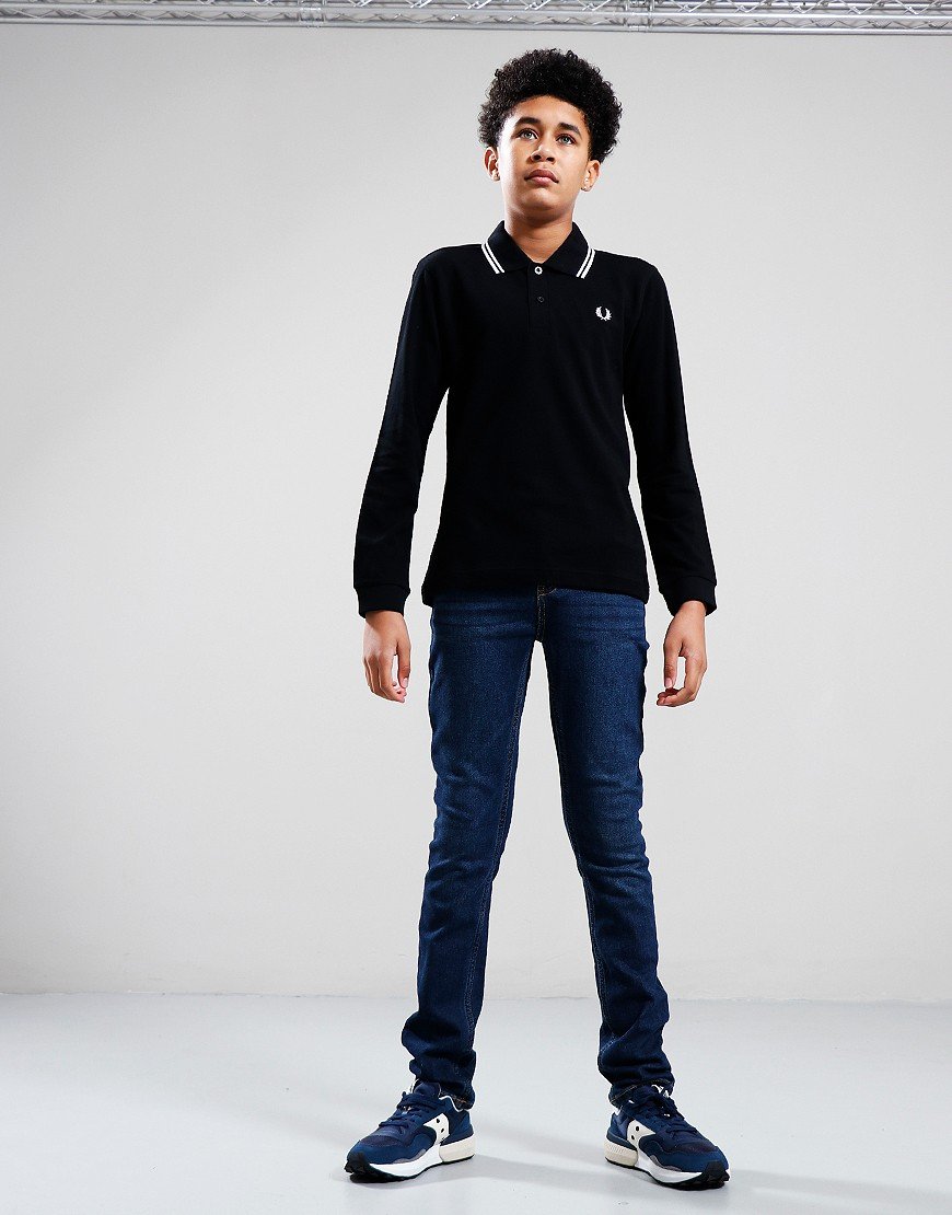 Fred Perry Kids Twin Tipped Long Sleeve Polo Shirt Black/White