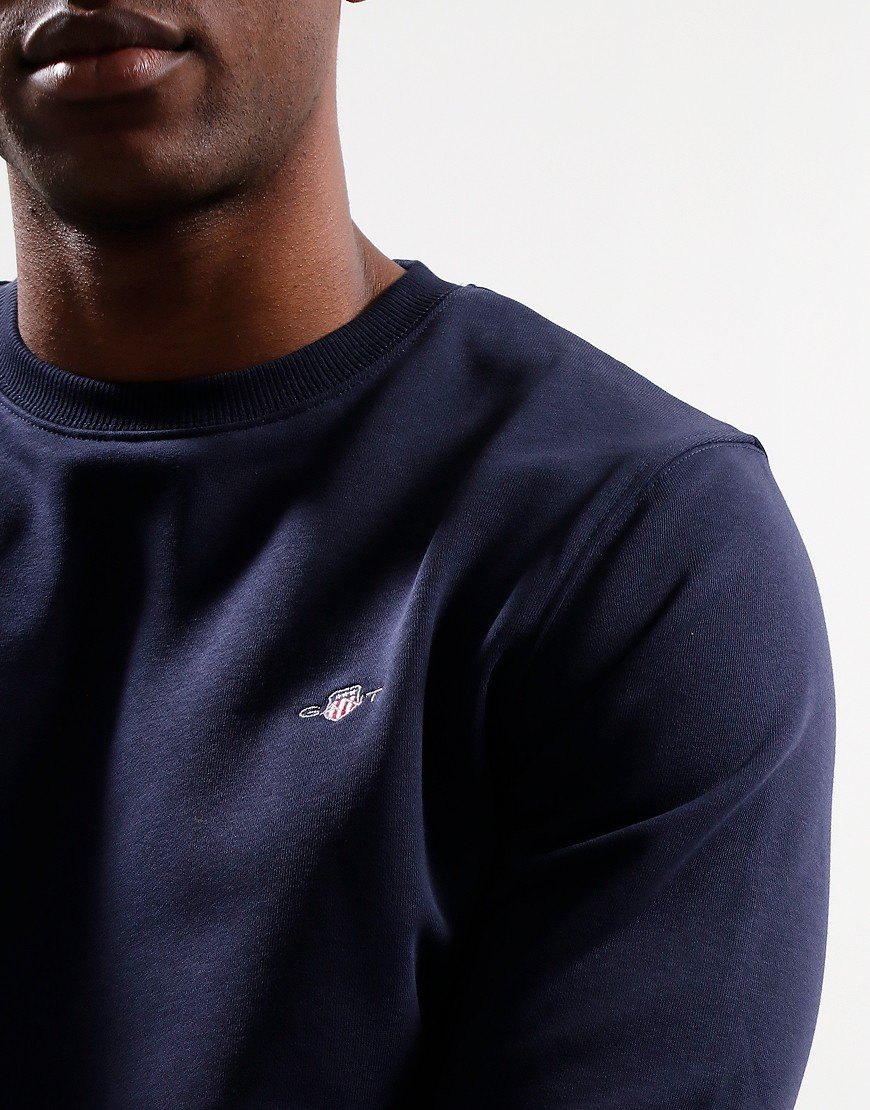Felpa Uomo GANT COTTON PIQUE C-NECK – Blu Pacifico, Vestibilità Regular, Ricamo Sul Petto (3XL)
