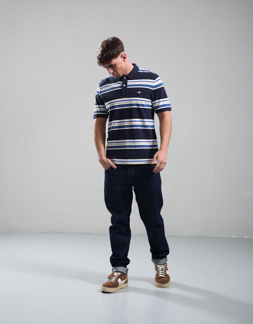 GANT Multi Striped Polo Shirt Evening Blue