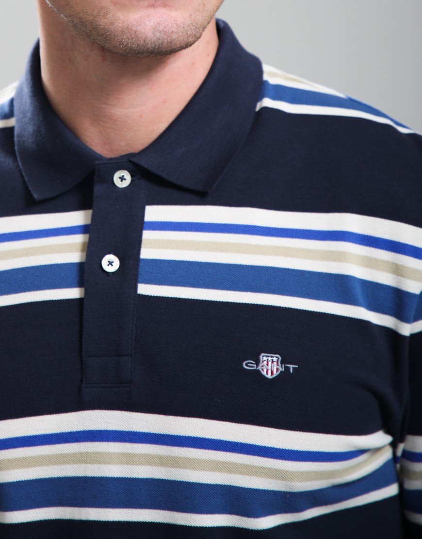 GANT Multi Striped Polo Shirt Evening Blue