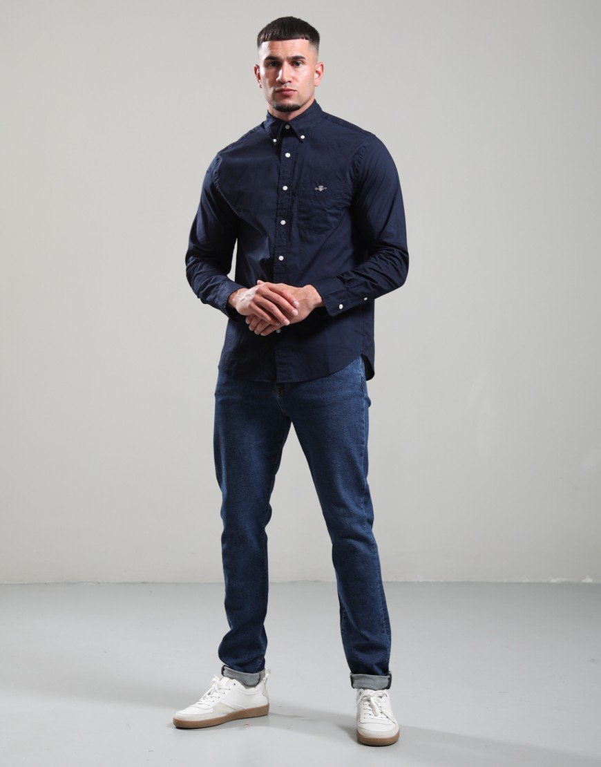 GANT Long Sleeve Regular Fit Poplin Shirt Evening Blue