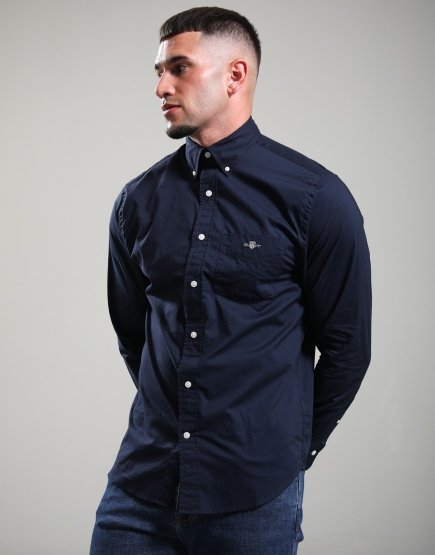GANT Long Sleeve Regular Fit Poplin Shirt Evening Blue