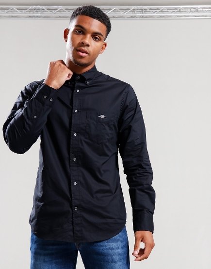 GANT Long Sleeve Regular Fit Poplin Shirt Black