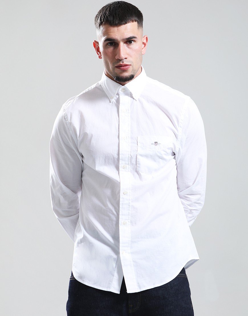 GANT Long Sleeve Regular Fit Poplin Shirt White