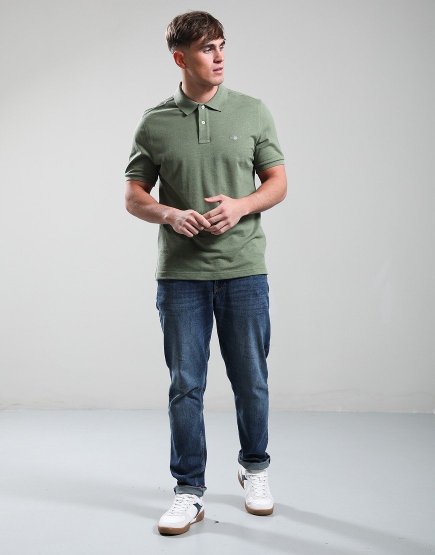 GANT Regular Shield Pique Polo Shirt Dark Cactus Melange