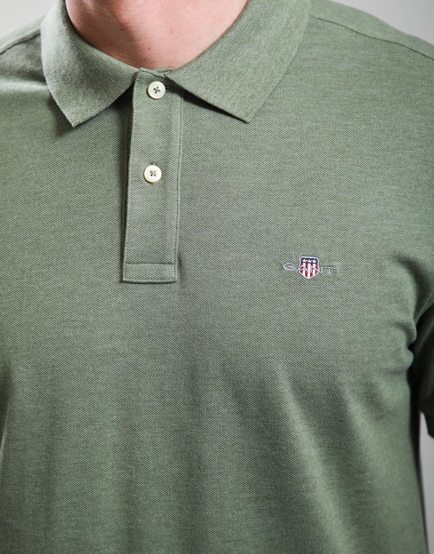 GANT Regular Shield Pique Polo Shirt Dark Cactus Melange
