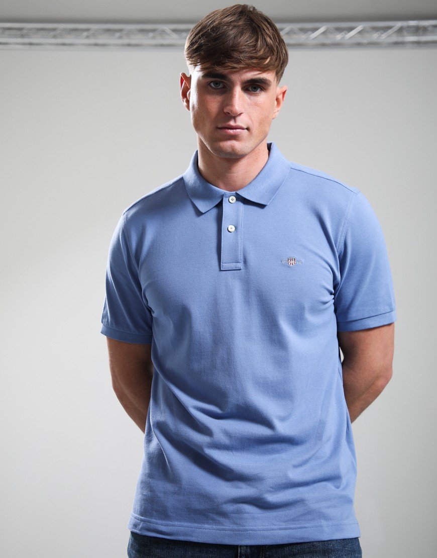 GANT Regular Shield Pique Polo Shirt Faded Denim
