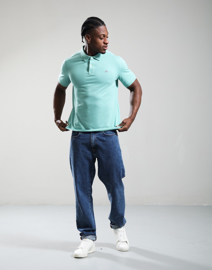 GANT Regular Shield Pique Polo Shirt Muted Turquoise