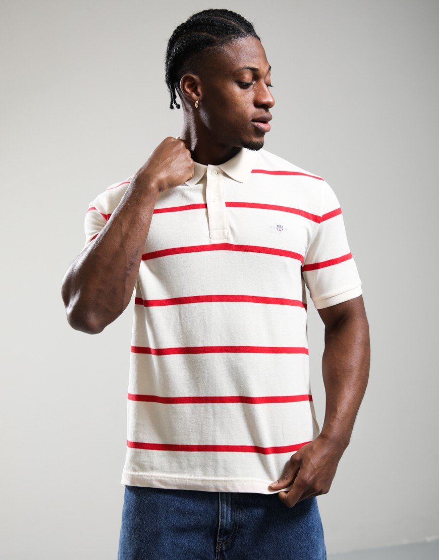 GANT Striped Polo Shirt Creamed White